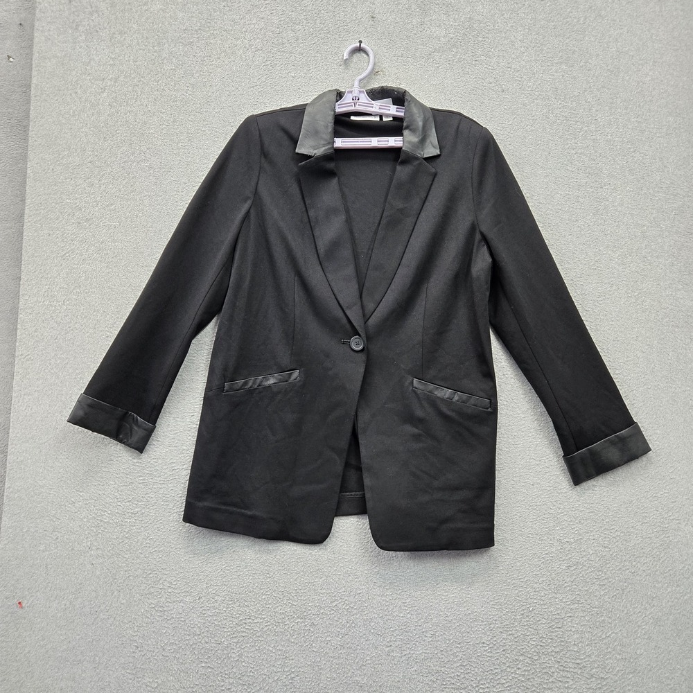 SUSAN GRAVER Women Jacket 12 Black Nylon Polyester Blazer Dressy Button
